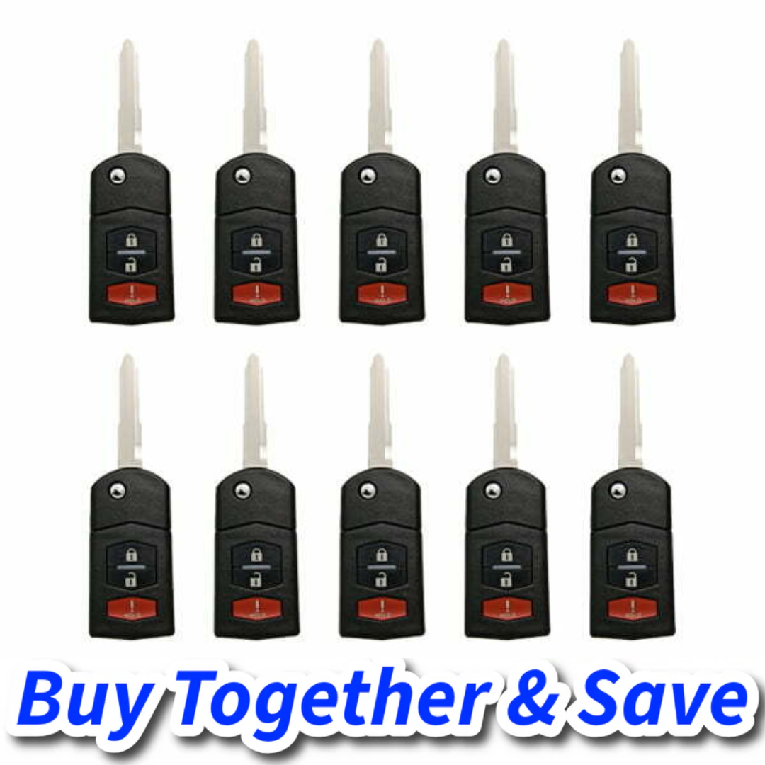 Bundle of 10 / 2006-2015 Mazda / 3-Button Flip Key / PN: CC43-67-5RYC, BBM4-67-5RY / BGBX1T478SKE125-01 (Aftermarket)