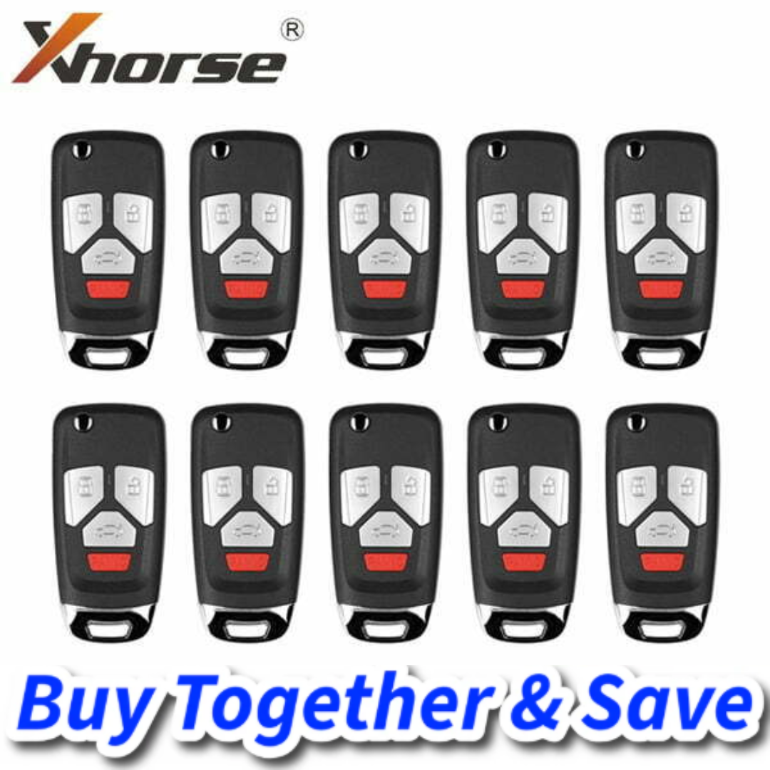 Bundle of 10 / Xhorse – Audi Style / 4-Button Universal Remote Flip Key for VVDI Key Tool / XNAU02EN (Wireless)
