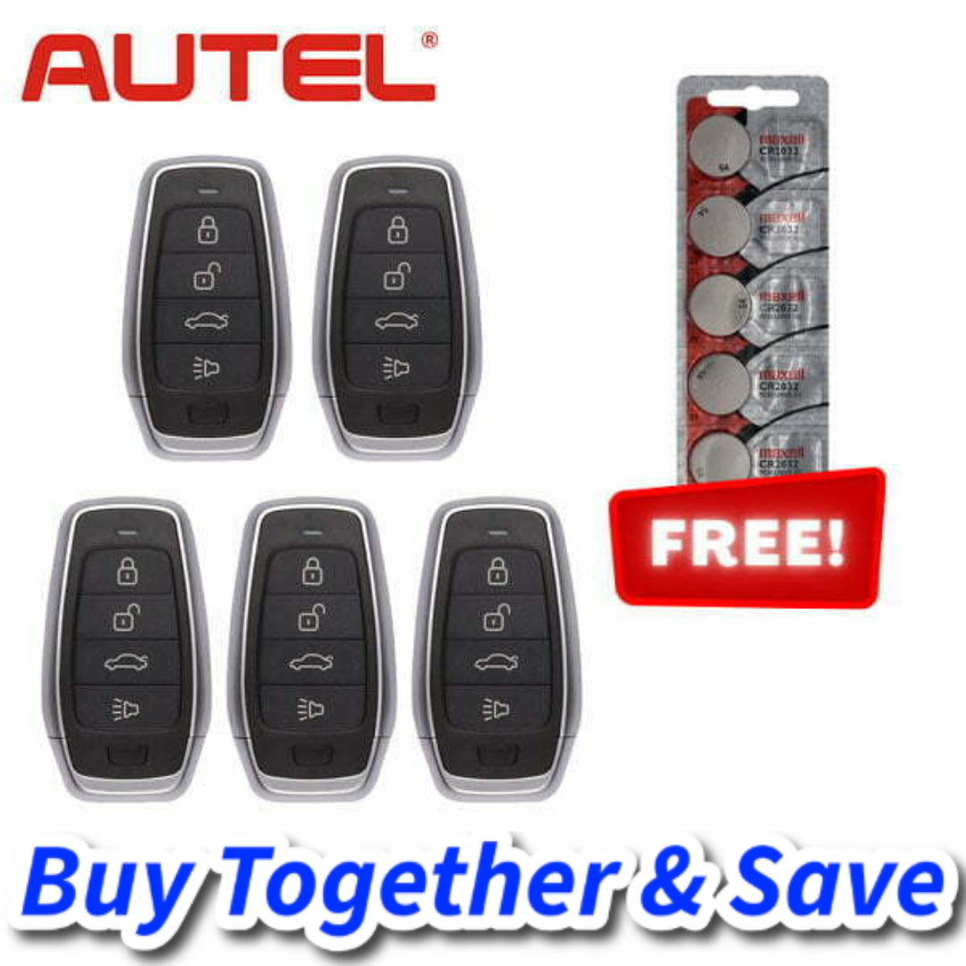 Bundle of 5 + FREE CR2032 Batteries / Autel – MAXIIM IKEY Standard Style 4-Button Universal Smart Key (IKEYAT4TP)