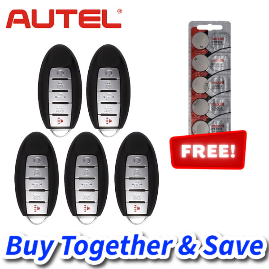 Autel Bundle of 5 + FREE CR2032 Batteries / MAXIIM IKEY Nissan Style / 5-Button Universal Smart Key / Premium Style (IKEYNS5TPR)