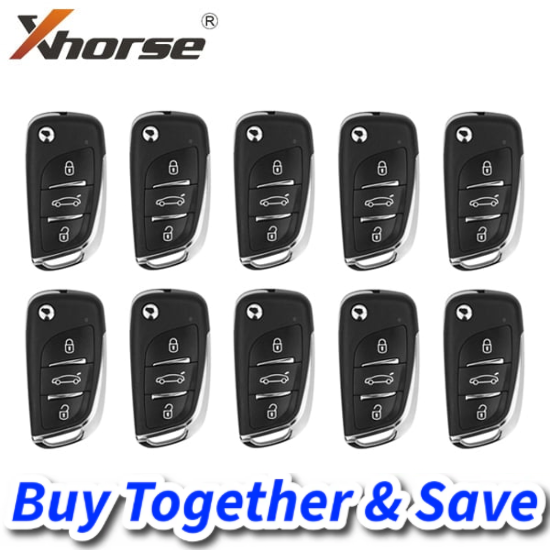 Bundle of 10 / Xhorse – Generic Style / 3-Button Universal Remote Flip Key for VVDI Key Tool / XKDS00EN (Wired)