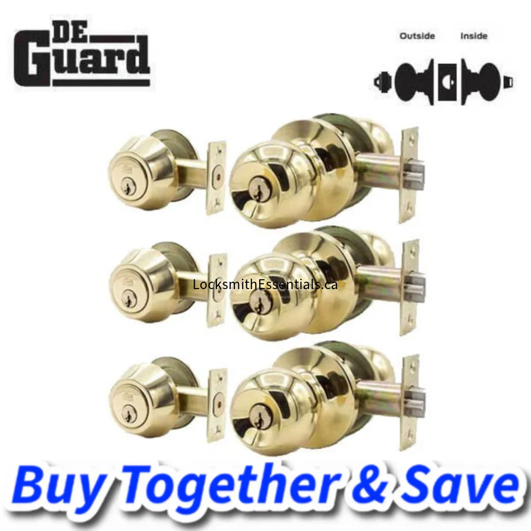 Bundle of 3 / DeGuard Premium Combo Lockset – Polished Brass – Entrance – Grade 3 – SC1