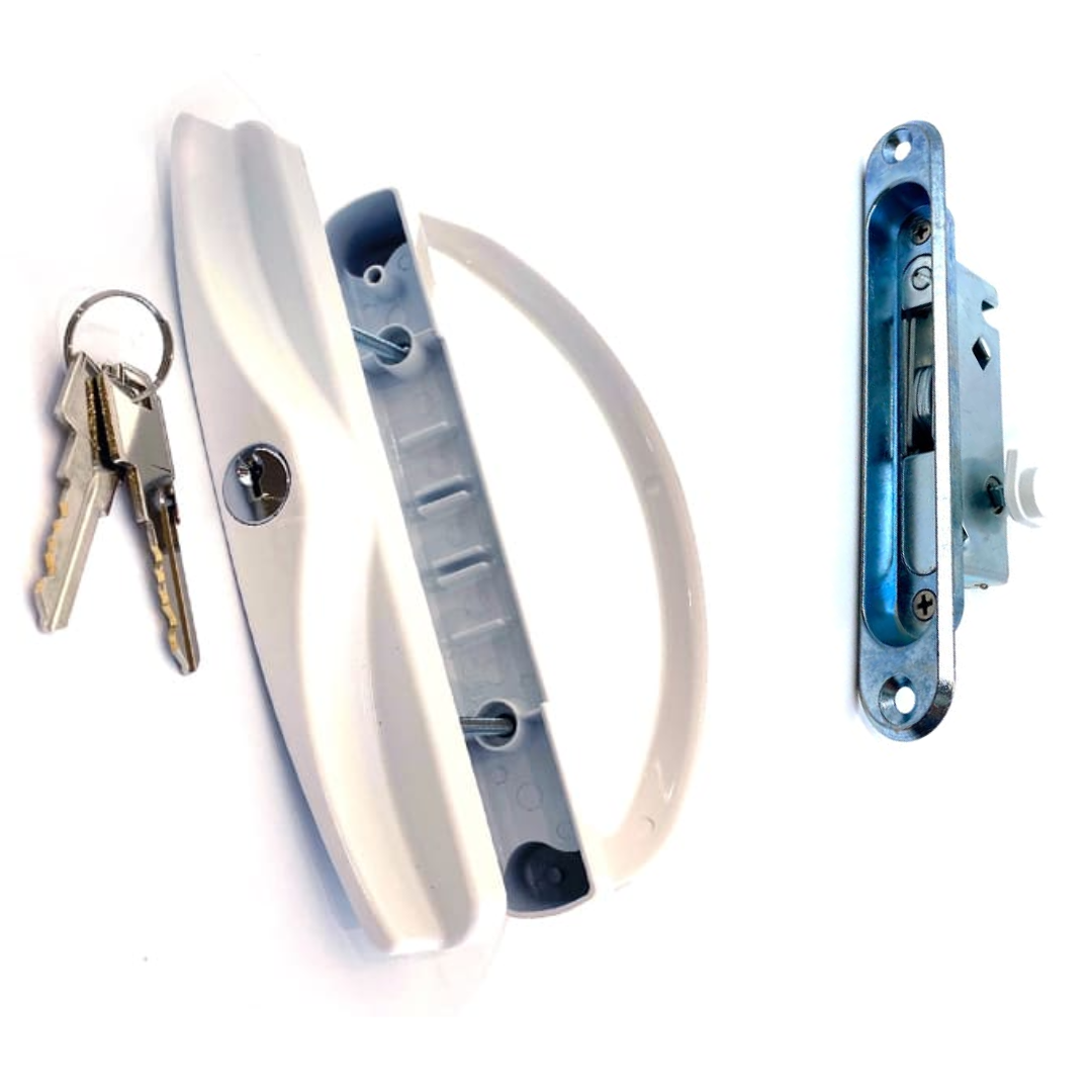 Patio Lock W/ Mortise and Key / Black/White Finish