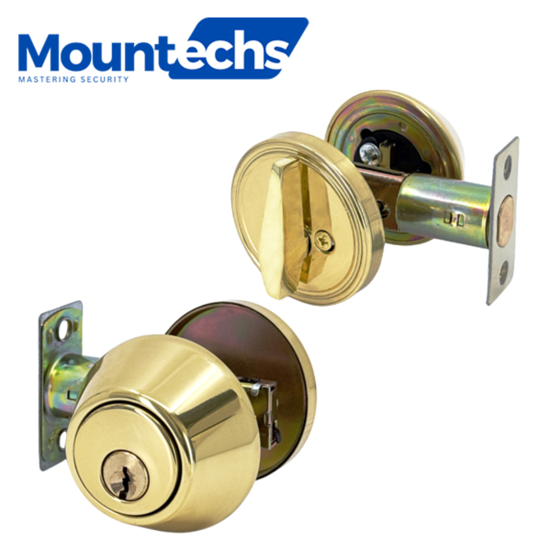 MounTechs – Grade 3 Deadbolt – Single Cylinder – SC1 Schlage – Adjustable Latch – Removable Cylinder – US3 Polished Brass