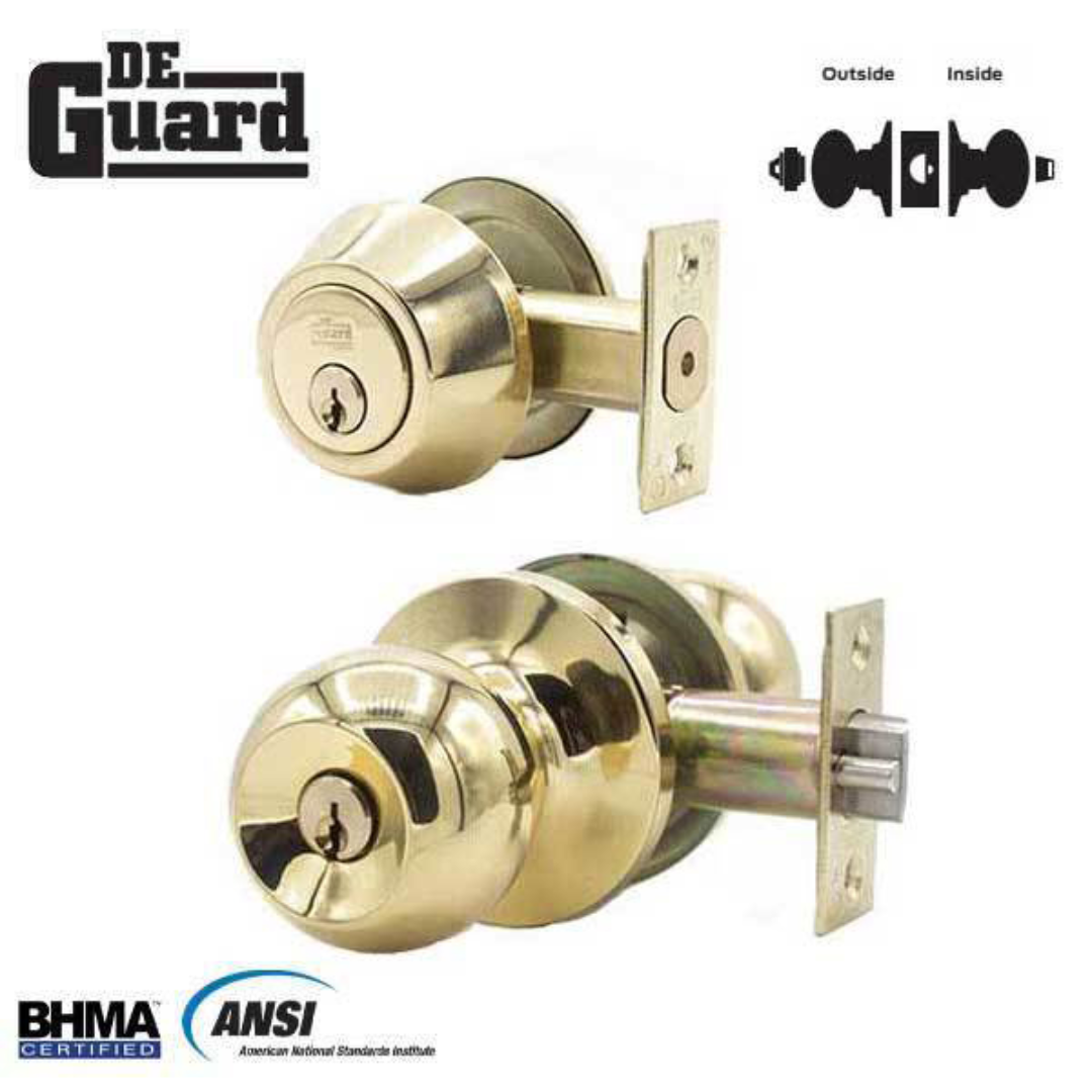 DeGuard Premium Combo Lockset – Polished Brass – Entrance – Grade 3 – SC1