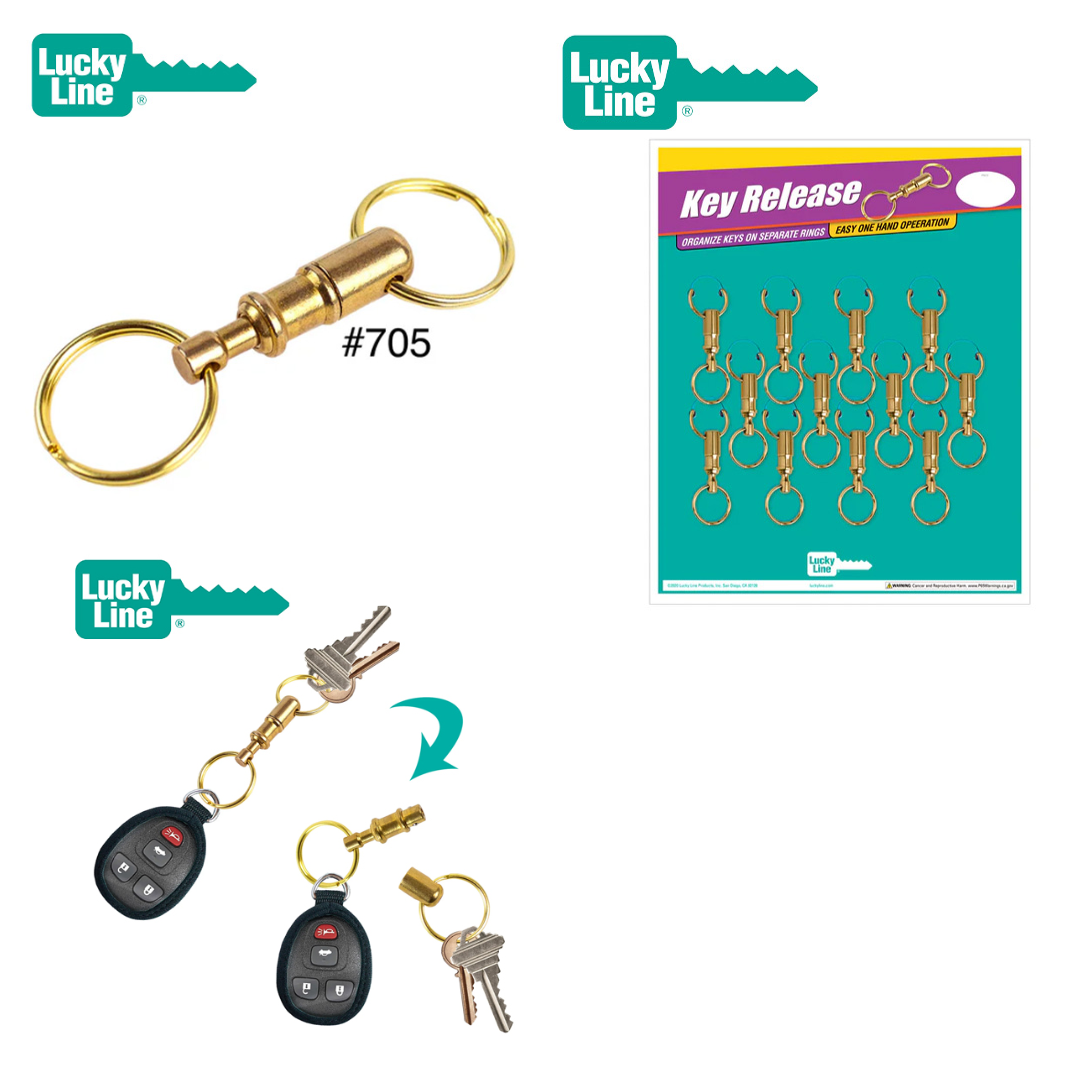 LuckyLine – Pull-Apart Key Holder – Quick Release / Brass – 12/Card / 70512