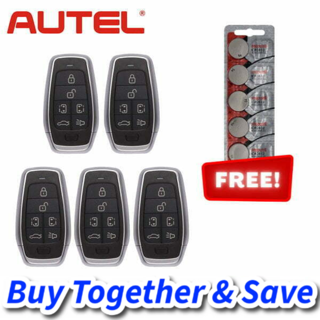 Bundle of 5 + FREE CR2032 Batteries / Autel – MAXIIM IKEY Standard Style 6-Button Universal Smart Key (IKEYAT6TPS)