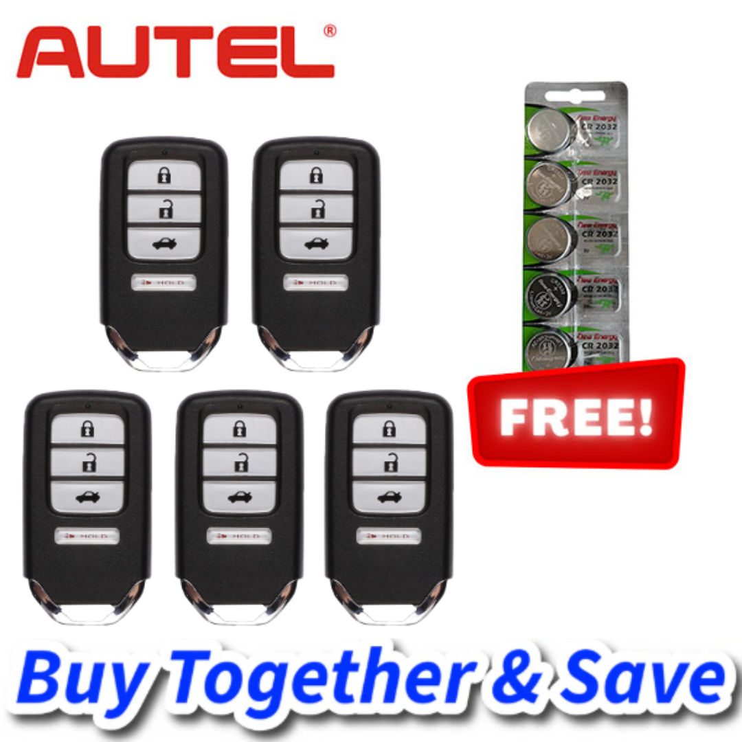 Bundle of 5 + FREE CR2032 Batteries / Autel – MAXIIM IKEY Honda Style / 4-Button Universal Smart Key / Premium Style (IKEYHD4TP)