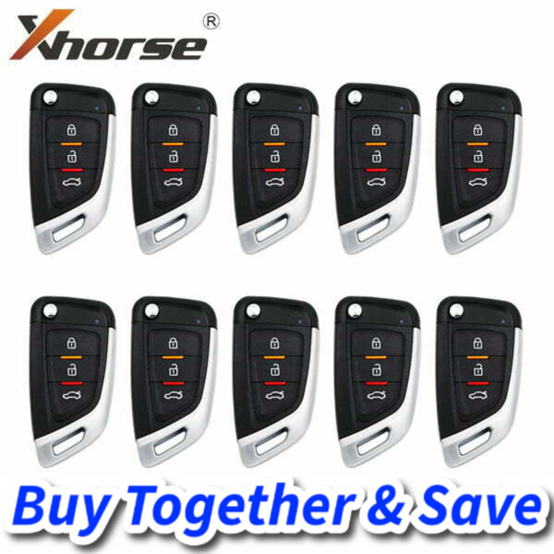 Bundle of 10 / Xhorse Knife Style / 3-Button Universal Remote Flip Key for VVDI Key Tool (Wired) / XKKF02EN