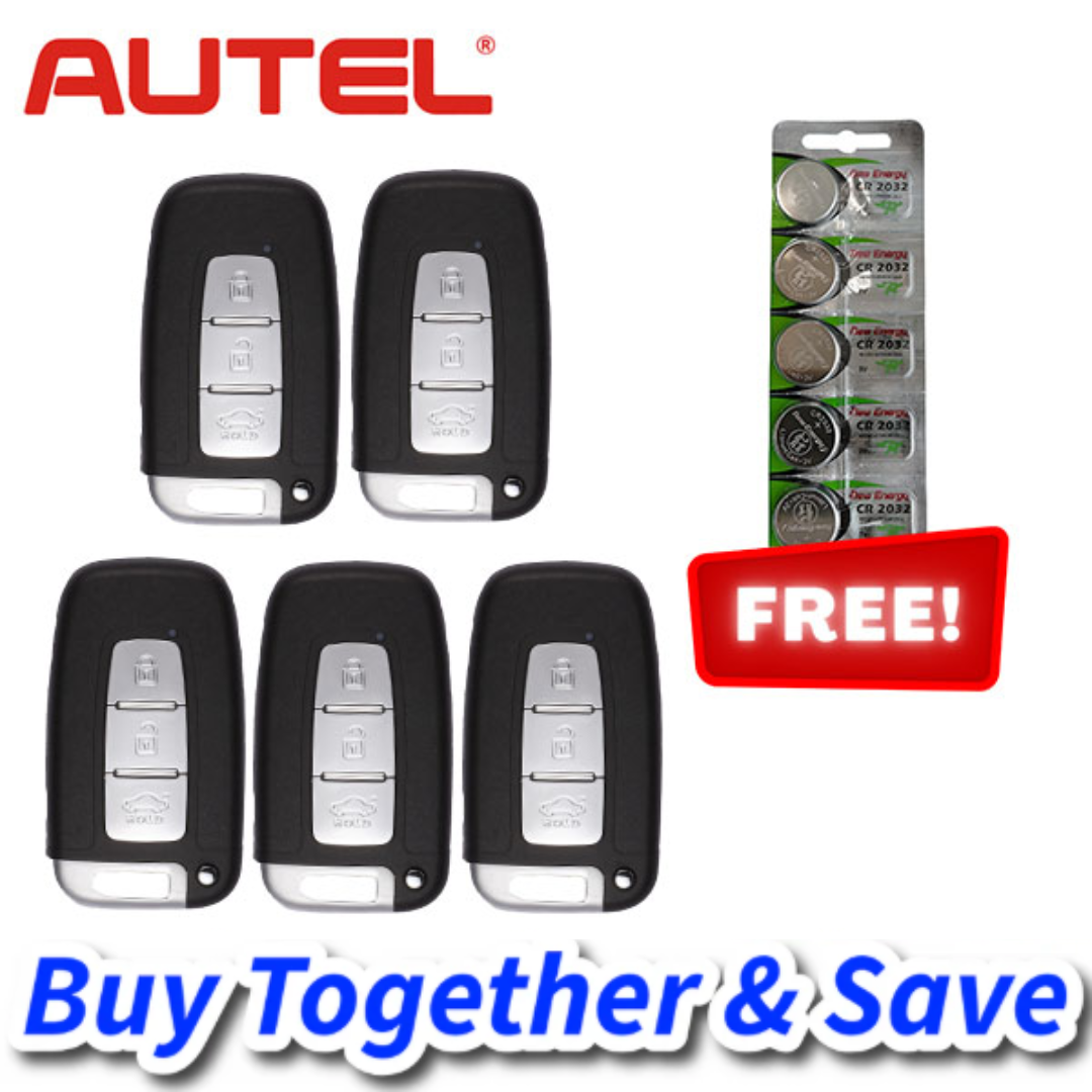 Bundle of 5 + FREE CR2032 Batteries / Autel – MAXIIM IKEY Hyundai Style / 3-Button Universal Smart Key / Premium Style (IKEYHY3T)