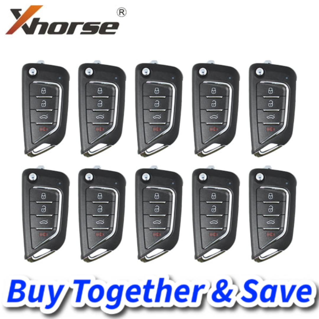 Bundle of 10 / Xhorse – 4-Button / Universal Remote Flip Key for VVDI Key Tool / XKCD02EN (Wired)