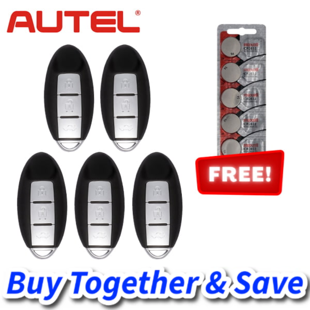 Autel Bundle of 5 + FREE CR2032 Batteries / Nissan Style / 3-Button Universal Smart Key / Premium Style (IKEYNS3T)