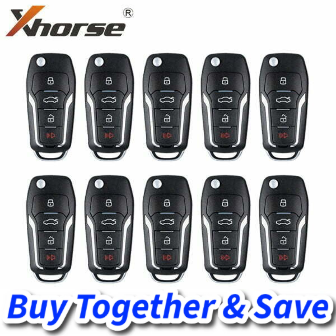 (Bundle of 10) Xhorse – Ford Style / 4-Button Flip Remote Key for VVDI Key Tool / XNFO01EN (Wireless)
