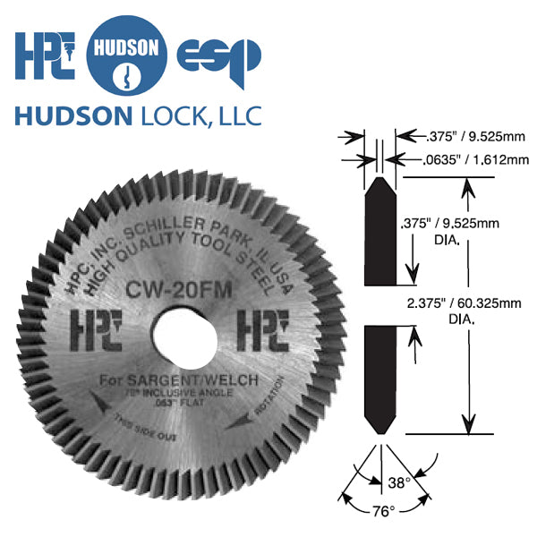 HPC – CW-20FM – 76° Double Angl – Flat Mill Tooth For Sargent and Welch Keys