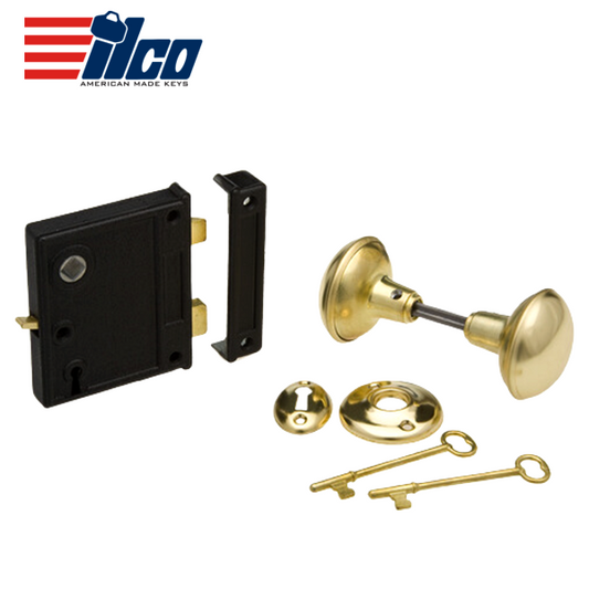 ILCO – 7075 Rim Cylinder SC1 Schlage C Keyway / 5 Pin Drilled 6 / Long Standard 2 3 ⁄ 8” / 46-Duacolor Brown Aluminum / KA2 – Bright Brass / KD