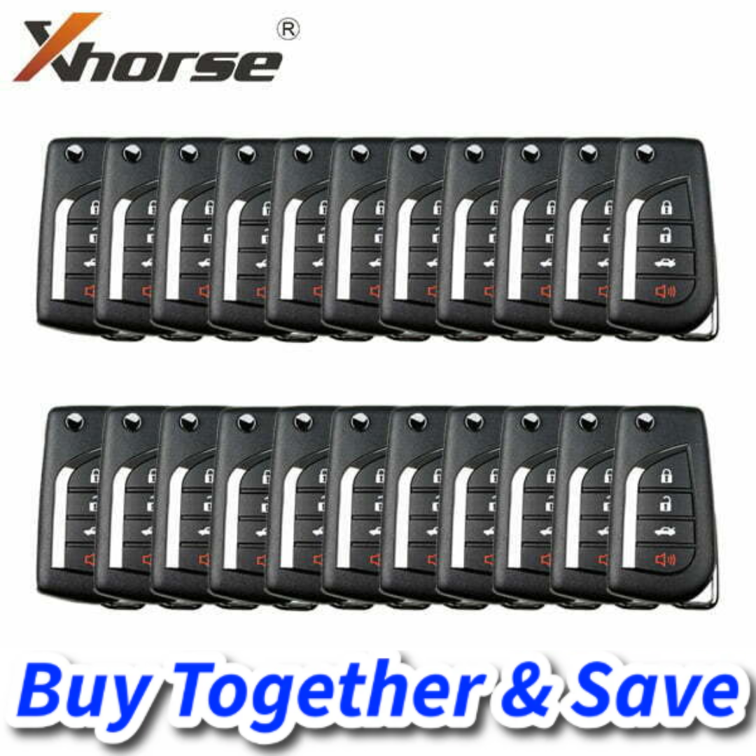 Bundle of 20 / Xhorse – Toyota Style / 4-Button Universal Remote Flip Key for VVDI Key Tools / XKTO10EN (Wired)