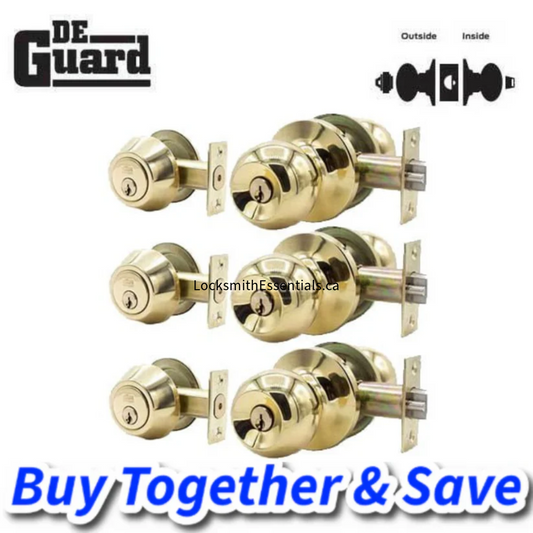 Bundle of 3 / DeGuard Premium Combo Lockset – Polished Brass – Entrance – Grade 3 – SC1