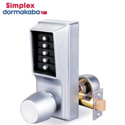 Simplex 1011 Pushbutton Cylindrical Lock w/ Knob Combination Entry Only – 26D – Satin Chrome
