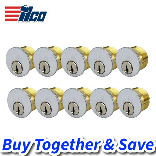 Pack of 10 / ILCO – 7165 – Mortise Cylinder / 5 Pin / 1″ / Schlage C / Standard Cam / 26D Satin Chrome / KA2