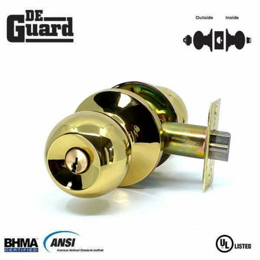 DeGuard Premium Knobset / Polished Brass / Entrance / Grade 3 / SC1