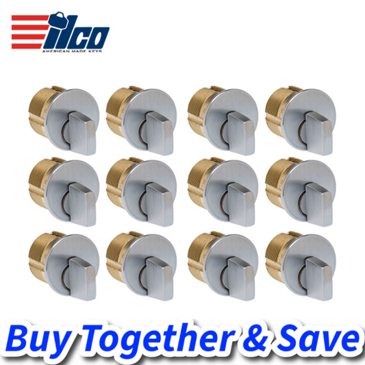 Dozen Pack / ILCO – 7161 – 1″ Thumb Turn Mortise Cylinder / Adams Rite Cam / Finish : 26D Satin Chrome