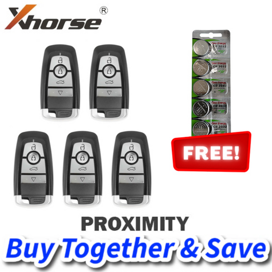 Xhorse Bundle of 5 + FREE CR2032 Batteries / Ford Style 4-Button Universal Smart Key w/ Proximity Function for VVDI Key Tool / XSFO02EN