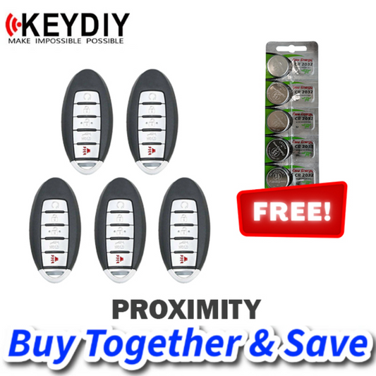 KEYDIY Bundle of 5 + FREE CR2032 Batteries – KEYDIY – Nissan Infiniti Style / 5-Button Universal Smart Key w/ Proximity Function (KD-ZB03-5)