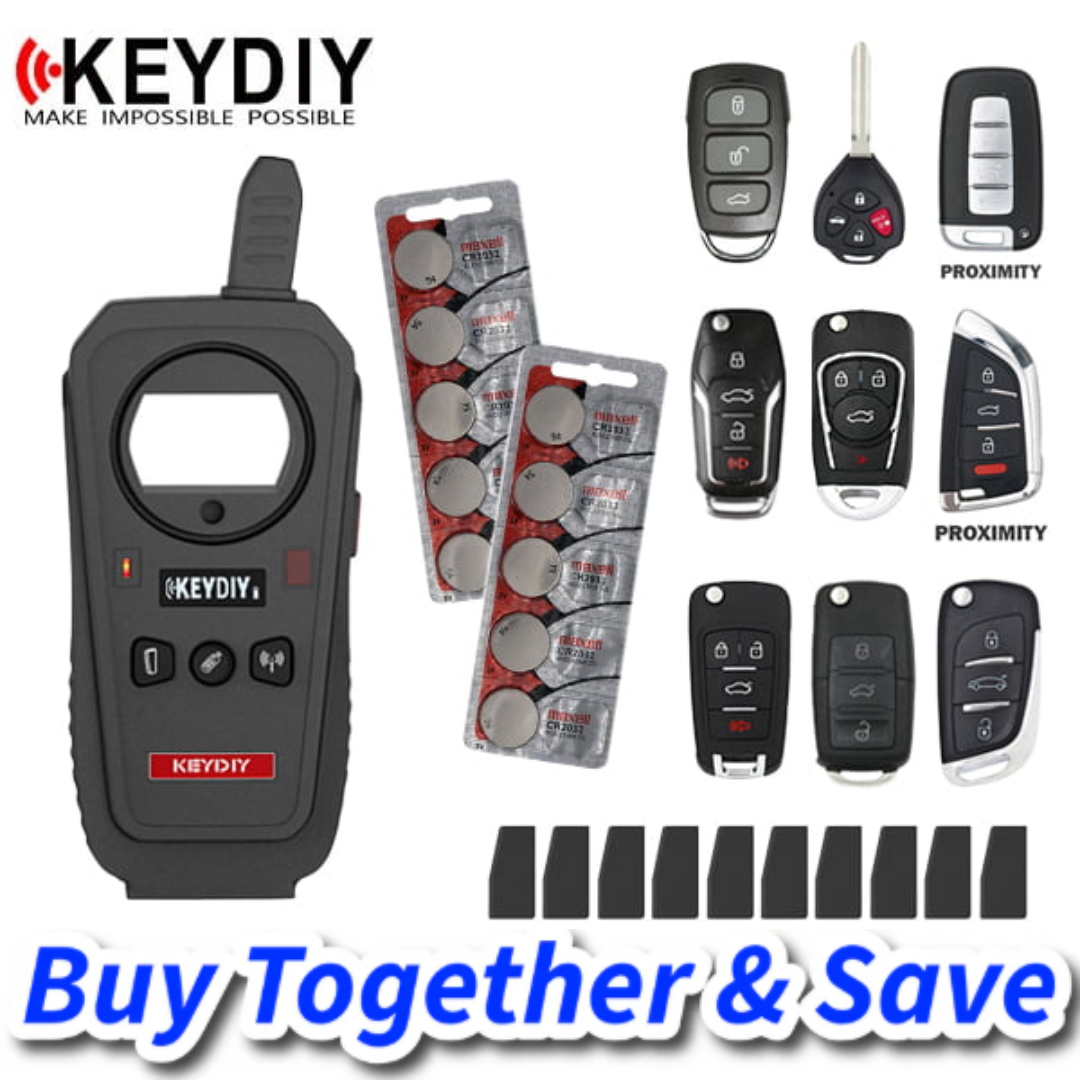 Kickstart Bundle! KEYDIY KD-X2 Remote Maker – Cloning Tool + 9 KEYDIY Remotes + 10 KEYDIY ID 4C / 4D Cloning Chip + 10 CR2032 3-Volt Lithium Batteries (2 Packs)