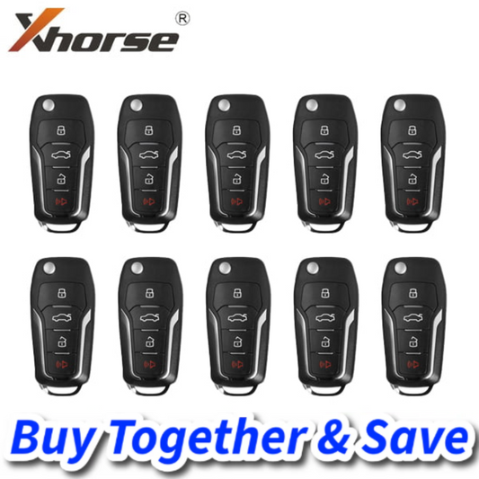 Bundle of 10 / Xhorse Ford Style / 4-Button Universal Remote Key for VVDI Key Tool / XKFO01EN (Wired)