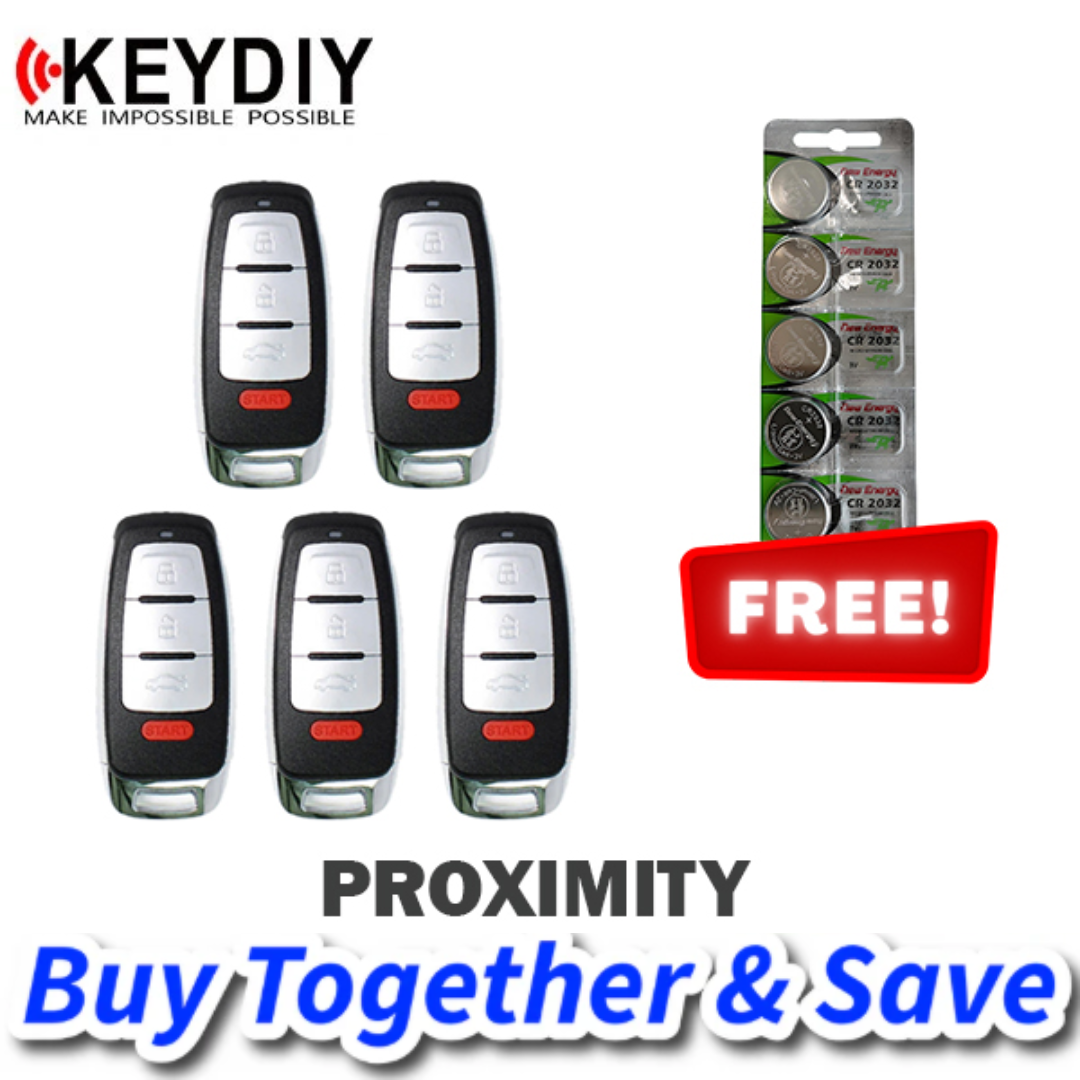 KEYDIY Bundle of 5 + FREE CR2032 Batteries – KEYDIY Audi Style 4-Button Universal Smart Key w/ Proximity Function (KD-ZB08-4)