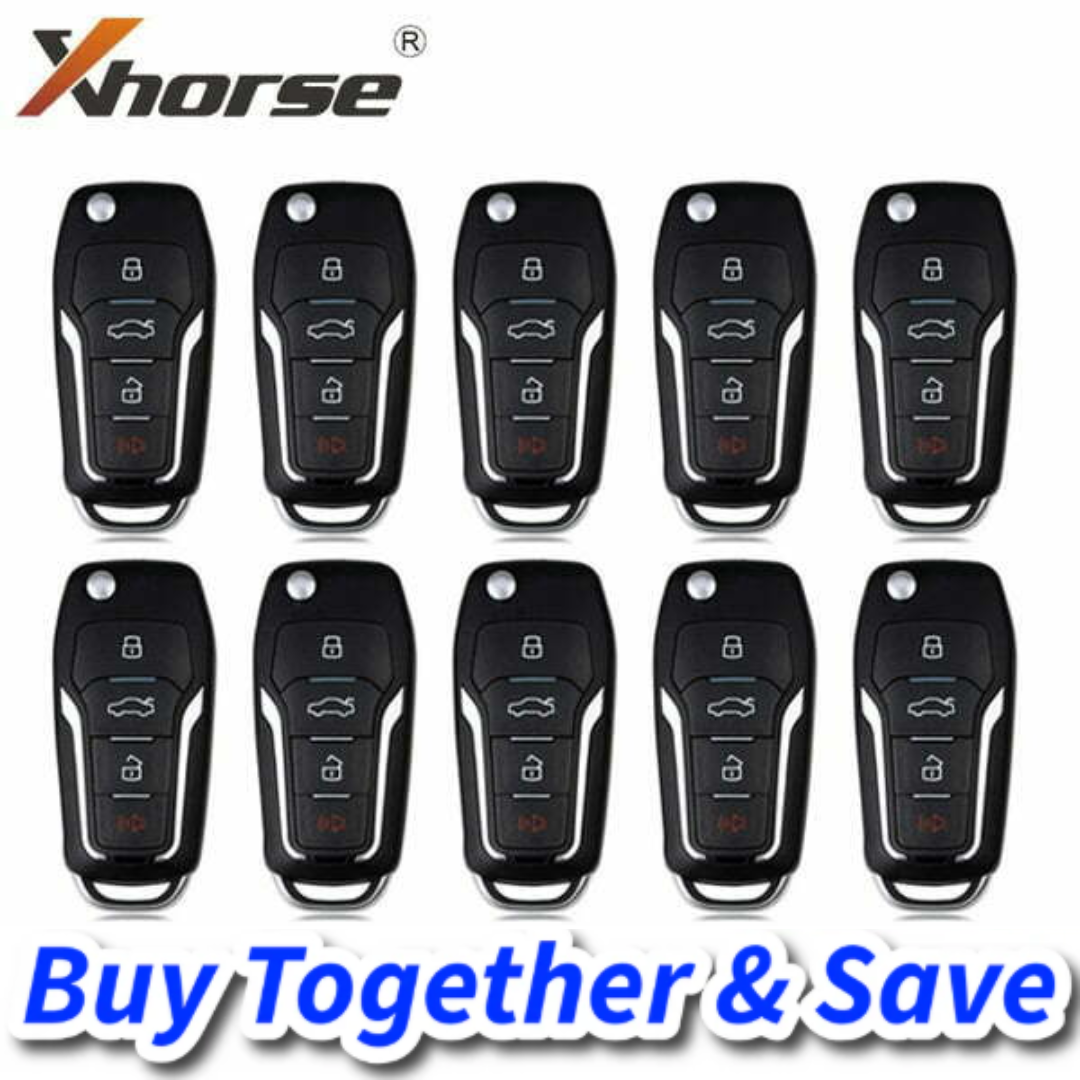 Bundle of 10 / Xhorse VVDI Super Remote / Ford Style / 4-Button Universal Remote Flip Key w/ Super Chip / XEFO01EN