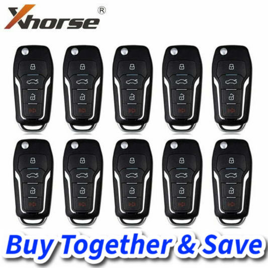 Bundle of 10 / Xhorse VVDI Super Remote / Ford Style / 4-Button Universal Remote Flip Key w/ Super Chip / XEFO01EN