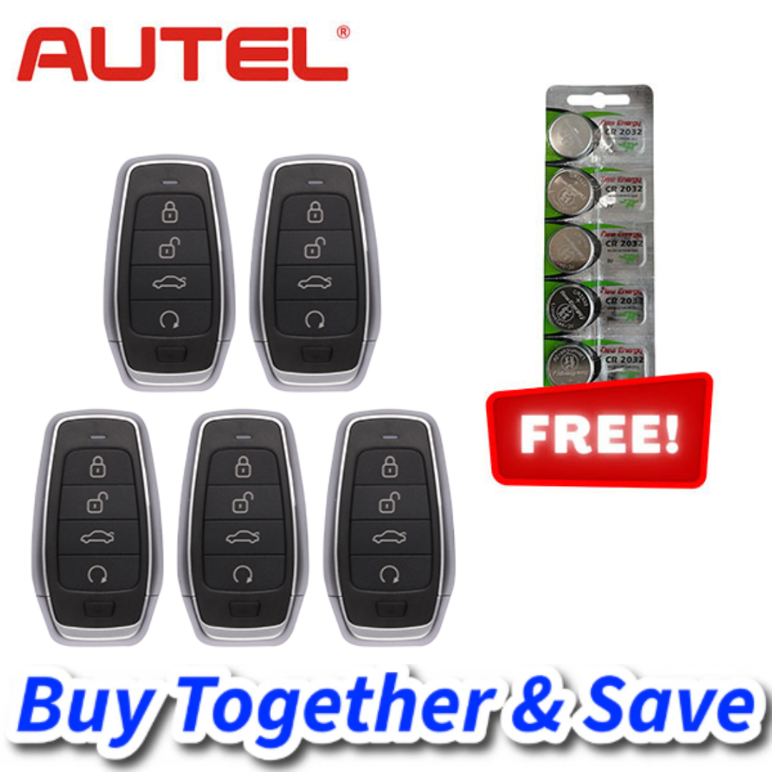 Bundle of 5 + FREE CR2032 Batteries / Autel – Standard Style 4-Button Universal Smart Key (IKEYAT4TR)