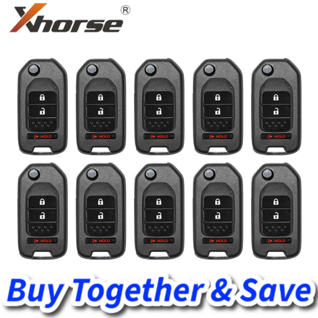 Bundle of 10 / Xhorse – Honda Style / 3-Button Universal Flip key Remote Key for VVDI Key Tool / XKHO02EN (Wired)