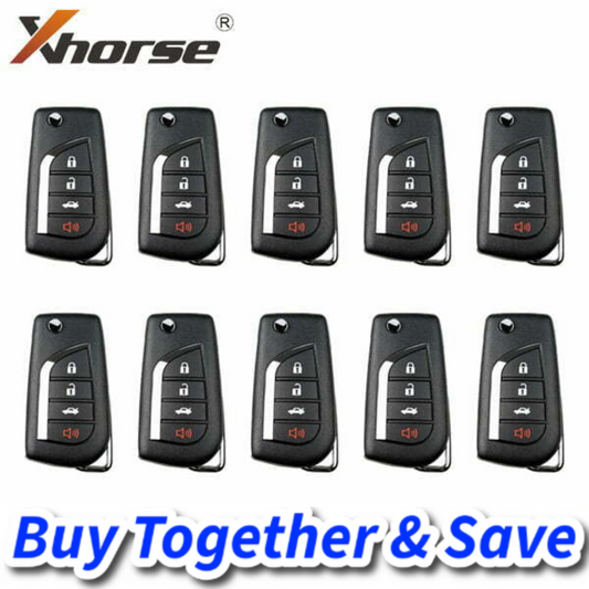 Bundle of 10 / Xhorse – Toyota Style / 4-Button Universal Remote Flip Key for VVDI Key Tools / XKTO10EN (Wired)