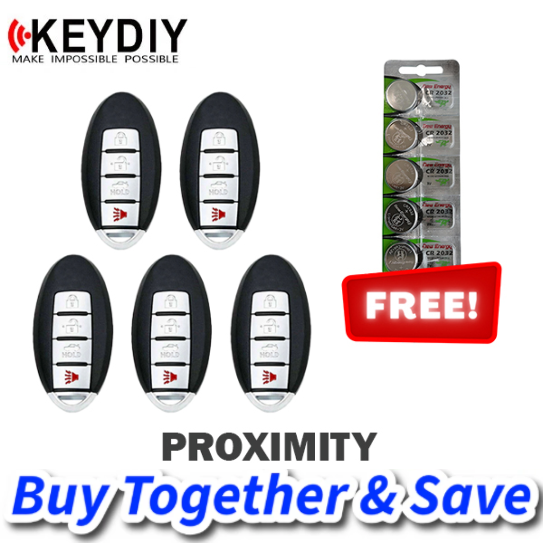 KEYDIY Bundle of 5 + FREE CR2032 Batteries – KEYDIY – Nissan Infiniti Style / 4-Button Universal Smart Key w/ Proximity Function (KD-ZB03-4)