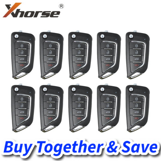 Bundle of 10 / Xhorse – 4-Button / Universal Remote Flip Key for VVDI Key Tool / XKCD02EN (Wired)