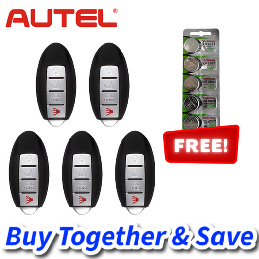 Autel Bundle of 5 + FREE CR2032 Batteries – MAXIIM IKEY Nissan Style / 4-Button Universal Smart Key / Premium Style (IKEYNS4TP)