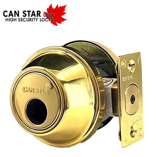 CanStarLock – Grade 2 Deadbolt – Polished Brass US3 (Less Cylinder)