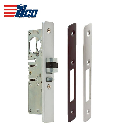 ILCO – Deadlatch Mortise Lock 1 1/2″ / Left Hand / Clear and Dark Bronze Flat Faceplates