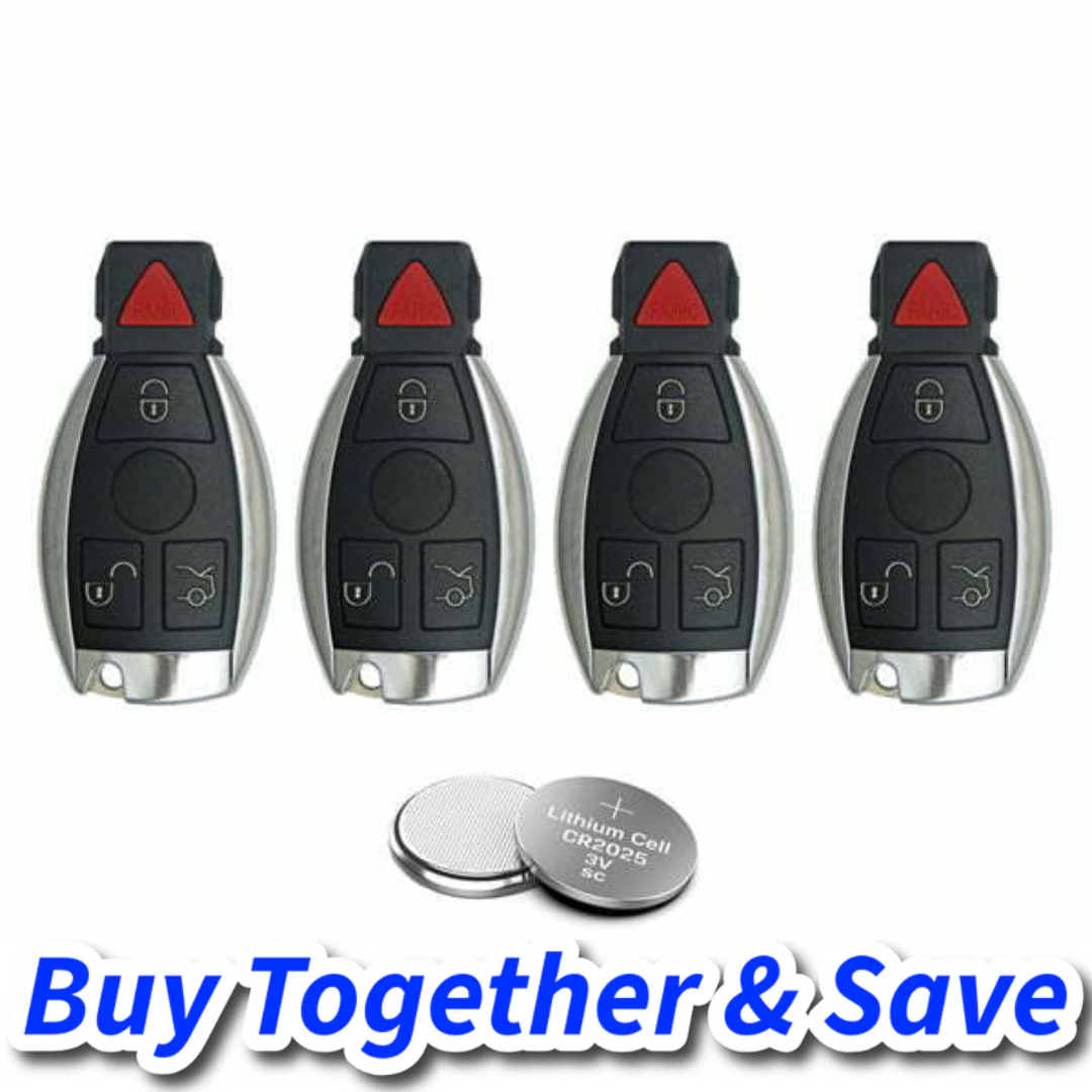 Bundle of 4 / 1997-2014 Mercedes Benz / 4-Button Fobik Key / 2 Batteries / IYZ-3312 (Aftermarket)